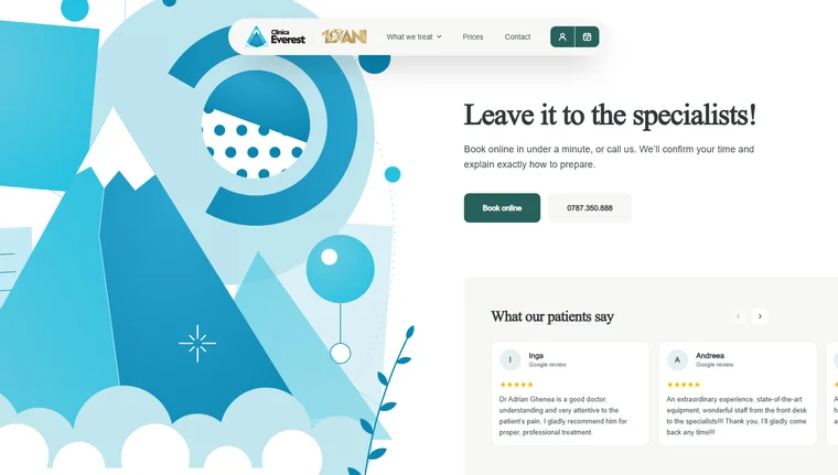 Clinica Everest homepage — built on Clinic OS by Level UI